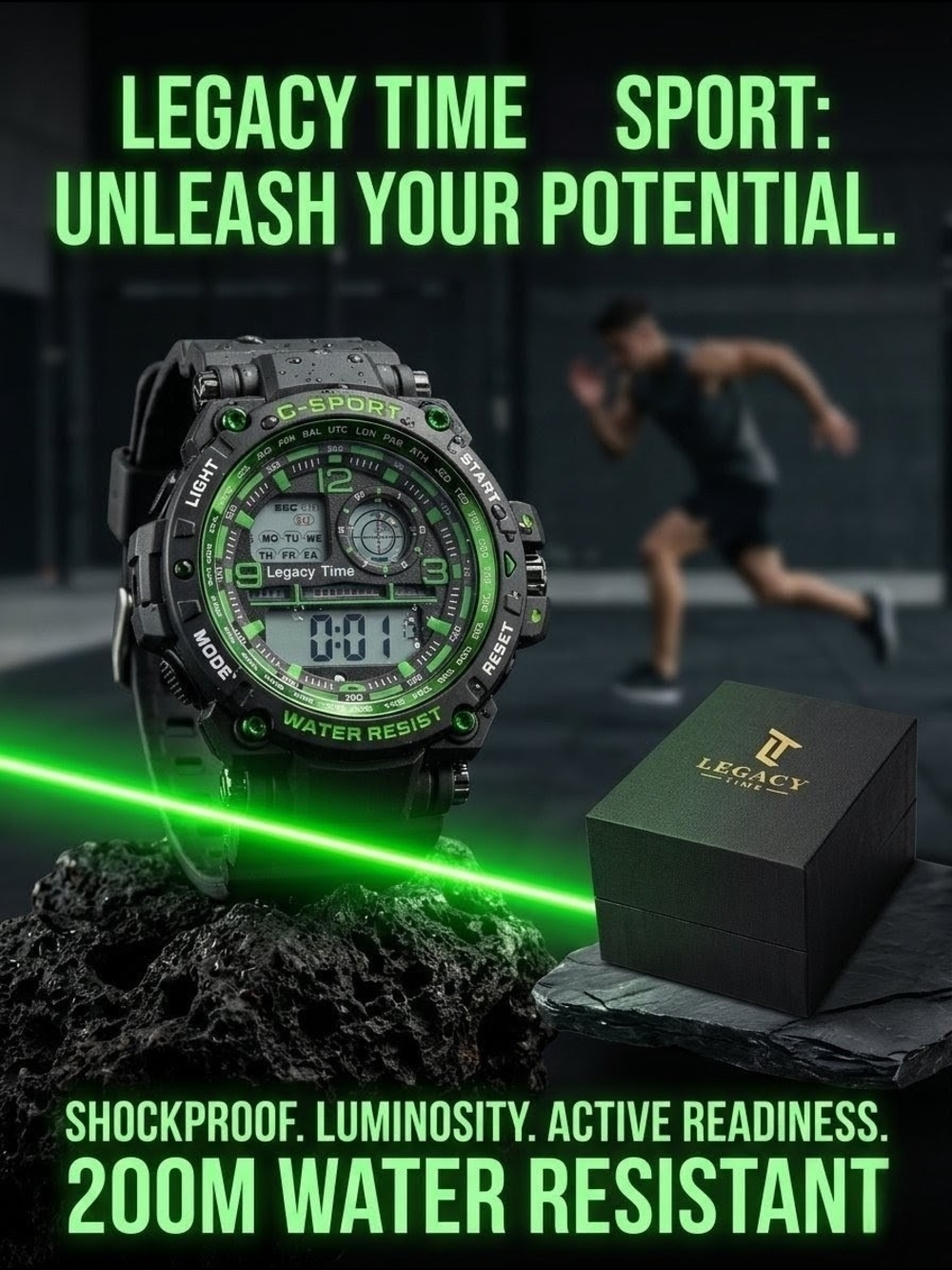 Legacy Time C-Sport Digital Analog Sport Watch - Black & Green
